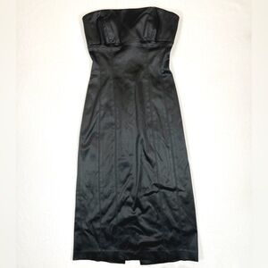 BEBE Women's Satin Strapless Little Black Midi Dress Classic Party Size XS‎